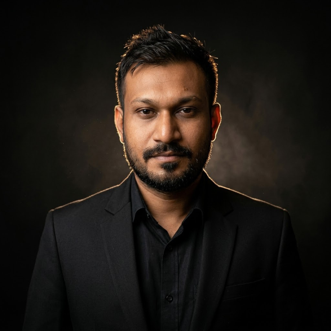 Cinematic executive portrait of Pranav Veerani