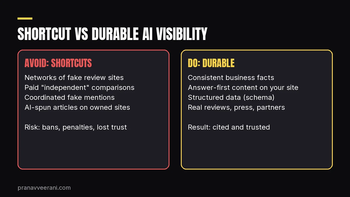 Shortcut tactics vs durable AI visibility